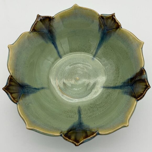 Joyce Inderbitzin Double Lotus Original Handmade Art Pottery Stoneware 8in Bowl - Picture 3 of 6
